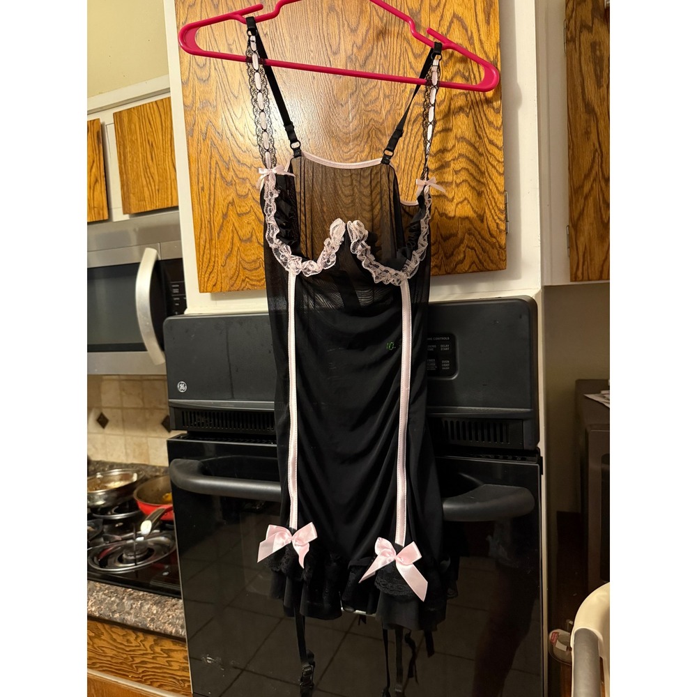 Velvet‎ Kitten Black Pink Mesh Lace Garter Chemise Lingerie Size Large Mens L